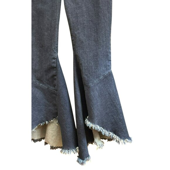 Zara Women's Bell Bottom Frayed Hem Denim Jeans Size Large Retro Style - Picture 2 of 5